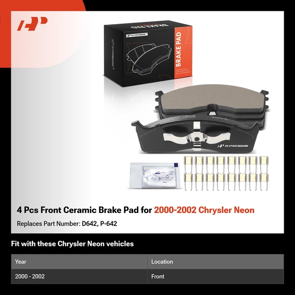 4 Pcs Front Ceramic Brake Pad for 2000-2002 Chrysler Neon