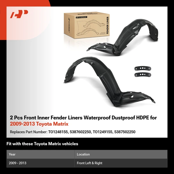2 Pcs Front Inner Fender Liners Waterproof Dustproof HDPE for 2009-2013 Toyota Matrix