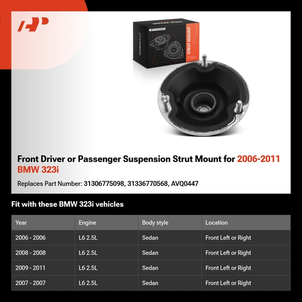 Front Driver or Passenger Suspension Strut Mount for 2006-2011 BMW 323i