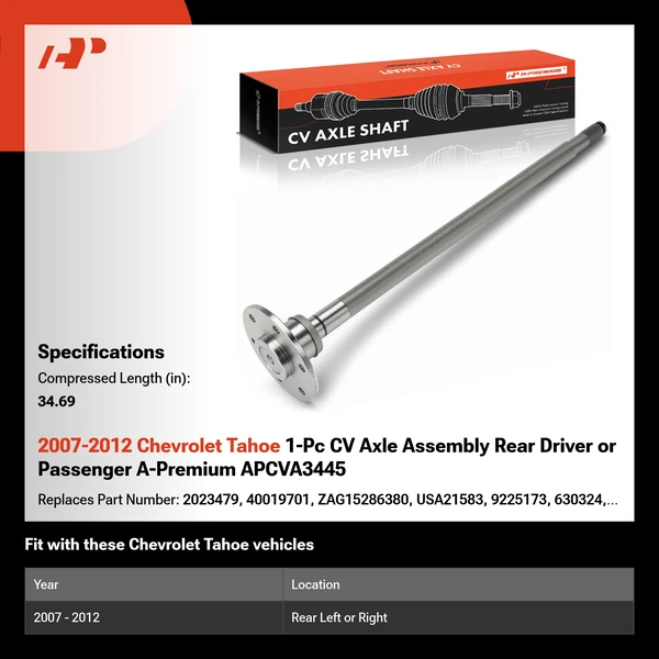 2007-2012 Chevrolet Tahoe 1-Pc CV Axle Assembly Rear Driver or Passenger A-Premium APCVA3445