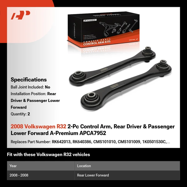 2008 Volkswagen R32 2-Pc Control Arm, Rear Driver & Passenger Lower Forward A-Premium APCA7952