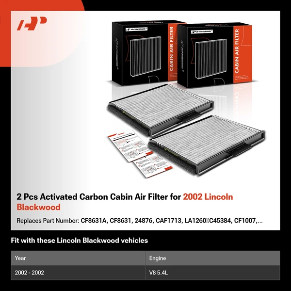 2 Pcs Activated Carbon Cabin Air Filter for 2002 Lincoln Blackwood