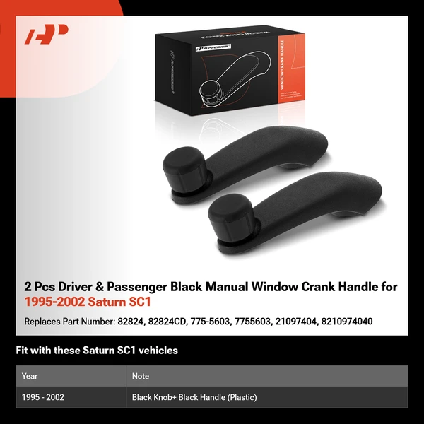 2 Pcs Driver & Passenger Black Manual Window Crank Handle for 1995-2002 Saturn SC1