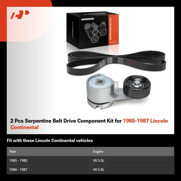 2 Pcs Serpentine Belt Drive Component Kit for 1985-1987 Lincoln Continental