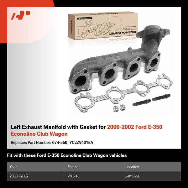 Left Exhaust Manifold with Gasket for 2000-2002 Ford E-350 Econoline Club Wagon