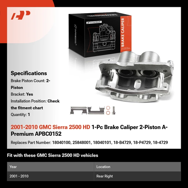 2001-2010 GMC Sierra 2500 HD 1-Pc Brake Caliper 2-Piston A-Premium APBC0152