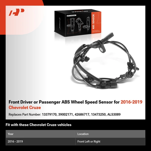Front Driver or Passenger ABS Wheel Speed Sensor for 2016-2019 Chevrolet Cruze