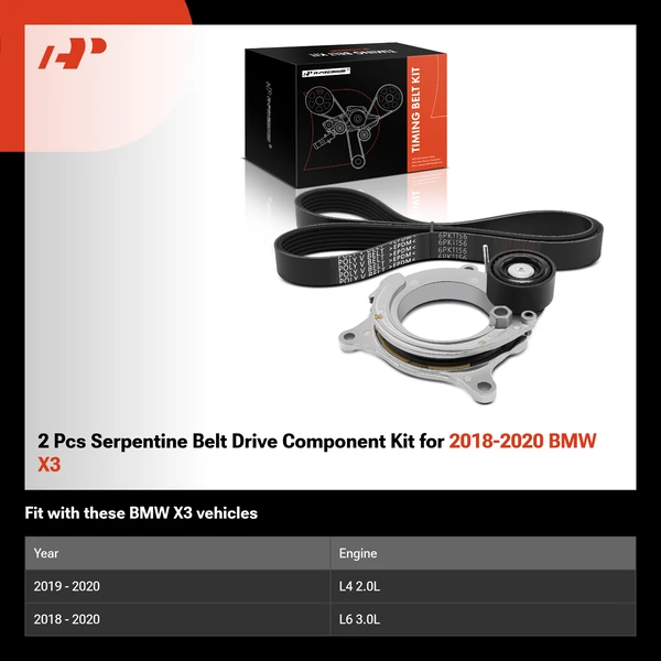 2 Pcs Serpentine Belt Drive Component Kit for 2018-2020 BMW X3