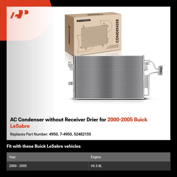 AC Condenser without Receiver Drier for 2000-2005 Buick LeSabre