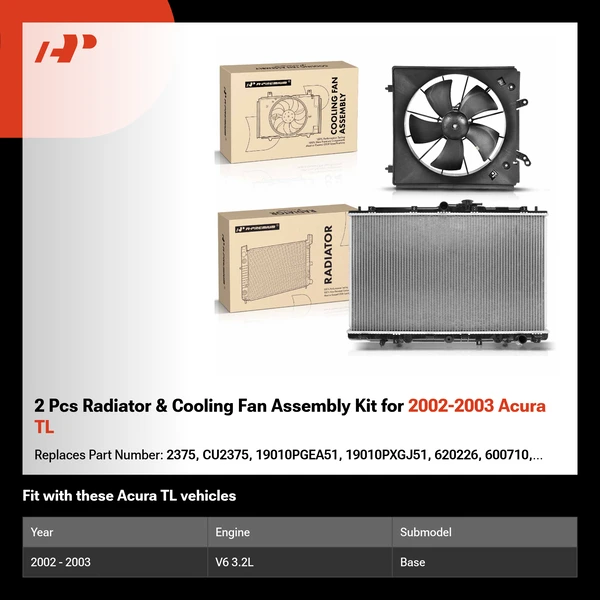 2 Pcs Radiator & Cooling Fan Assembly Kit for 2002-2003 Acura TL