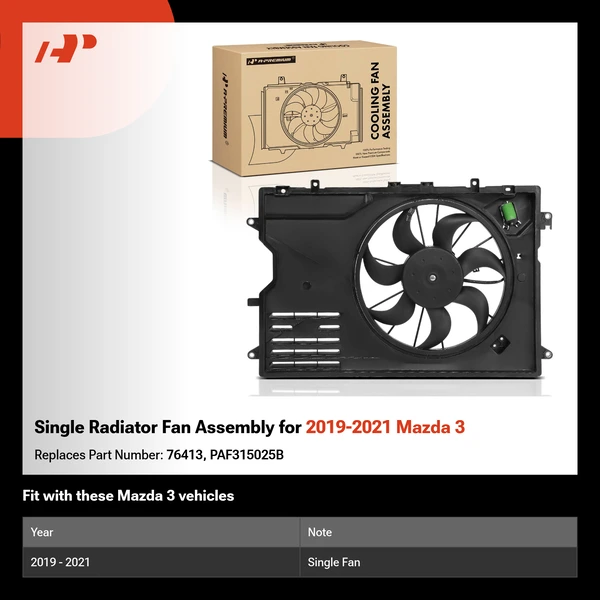 Single Radiator Fan Assembly for 2019-2021 Mazda 3