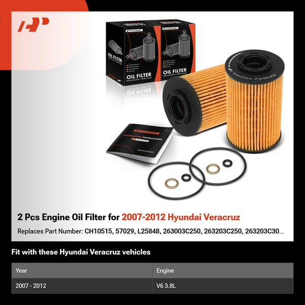 2 Pcs Engine Oil Filter for 2007-2012 Hyundai Veracruz