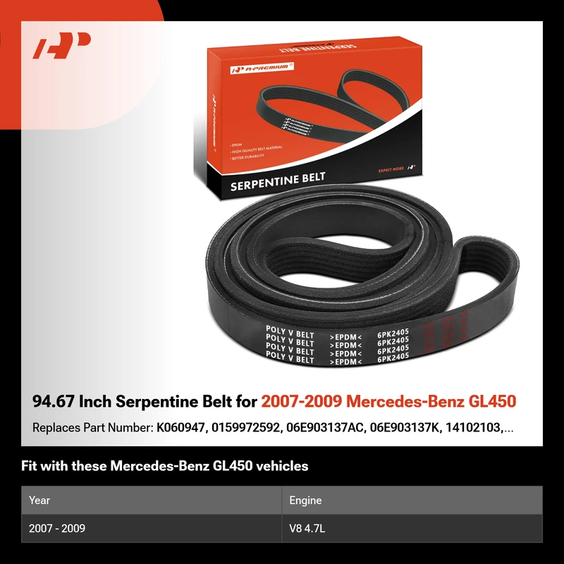 94.67 Inch Serpentine Belt for 2007-2009 Mercedes-Benz GL450