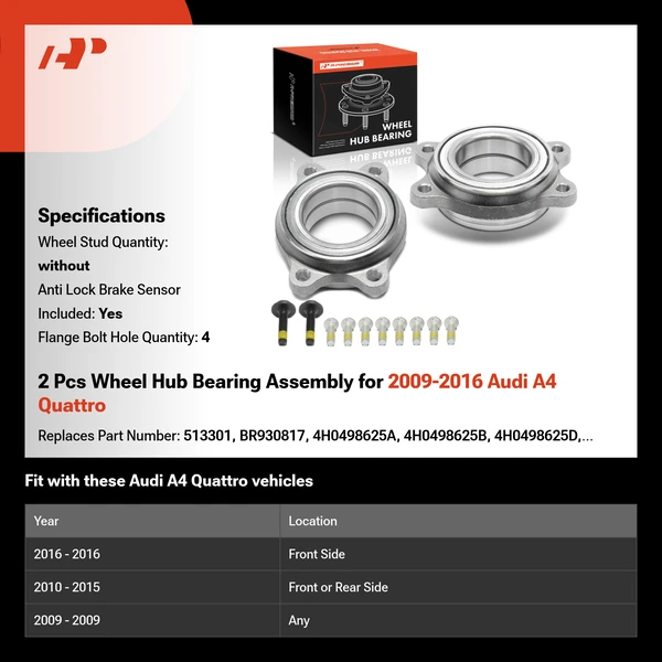 2 Pcs Wheel Hub Bearing Assembly for 2009-2016 Audi A4 Quattro
