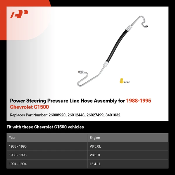 Power Steering Pressure Line Hose Assembly for 1988-1995 Chevrolet C1500