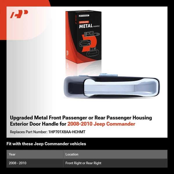 Upgraded Metal Front Passenger or Rear Passenger Housing Exterior Door Handle for 2008-2010 Jeep Commander