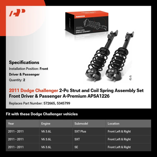 2011 Dodge Challenger 2-Pc Strut and Coil Spring Assembly Set Front Driver & Passenger A-Premium APSA1226