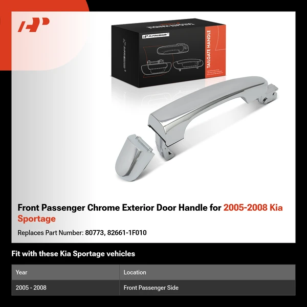 Front Passenger Chrome Exterior Door Handle for 2005-2008 Kia Sportage