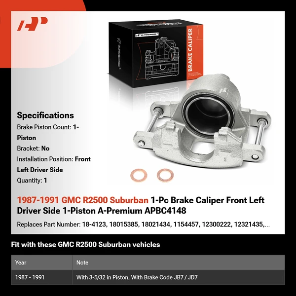 1987-1991 GMC R2500 Suburban 1-Pc Brake Caliper Front Left Driver Side 1-Piston A-Premium APBC4148