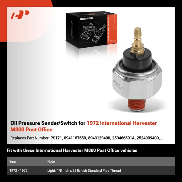Oil Pressure Sender/Switch for 1972 International Harvester M800 Post Office