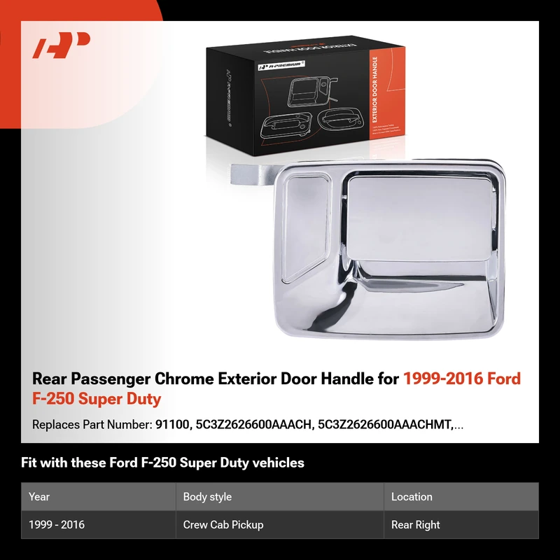 Rear Passenger Chrome Exterior Door Handle for 1999-2016 Ford F-250 Super Duty