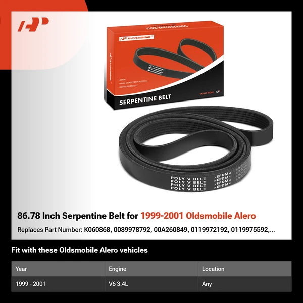 86.78 Inch Serpentine Belt for 1999-2001 Oldsmobile Alero