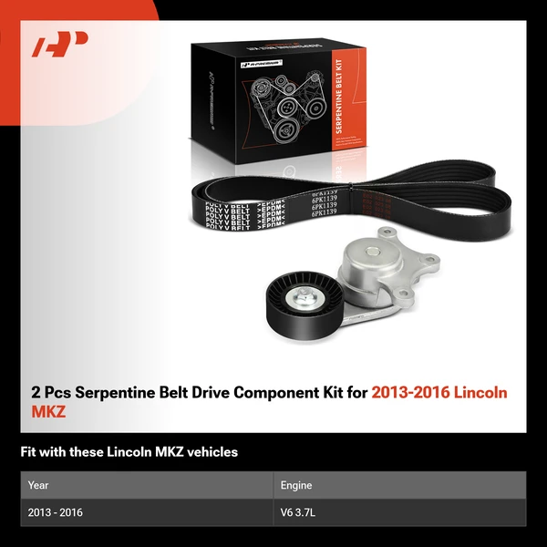 2 Pcs Serpentine Belt Drive Component Kit for 2013-2016 Lincoln MKZ