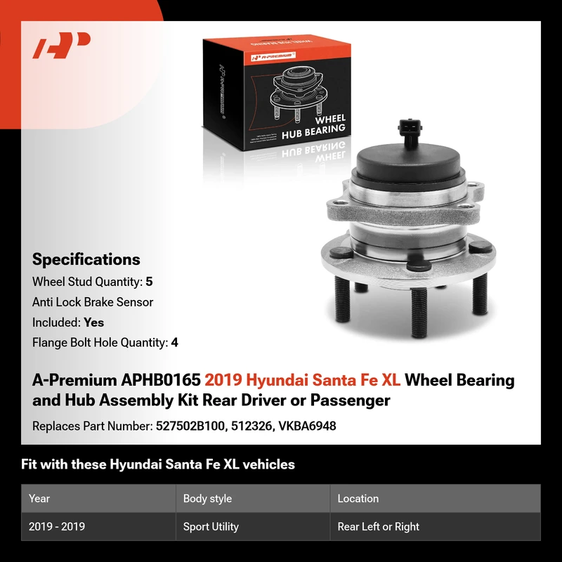 A-Premium APHB0165 2019 Hyundai Santa Fe XL Wheel Bearing and Hub Assembly Kit Rear Driver or Passenger