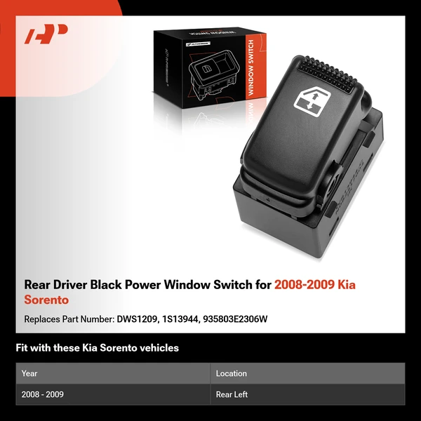 Rear Driver Black Power Window Switch for 2008-2009 Kia Sorento