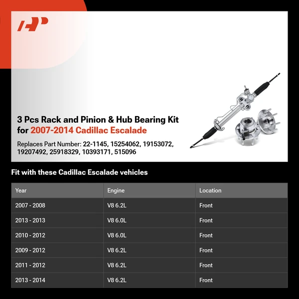 3 Pcs Rack and Pinion & Hub Bearing Kit for 2007-2014 Cadillac Escalade