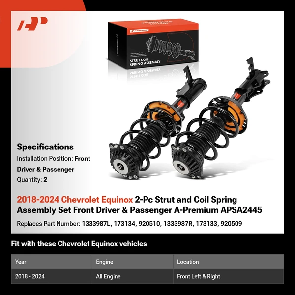 2018-2024 Chevrolet Equinox 2-Pc Strut and Coil Spring Assembly Set Front Driver & Passenger A-Premium APSA2445
