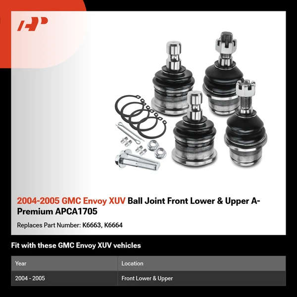 2004-2005 GMC Envoy XUV Ball Joint Front Lower & Upper A-Premium APCA1705