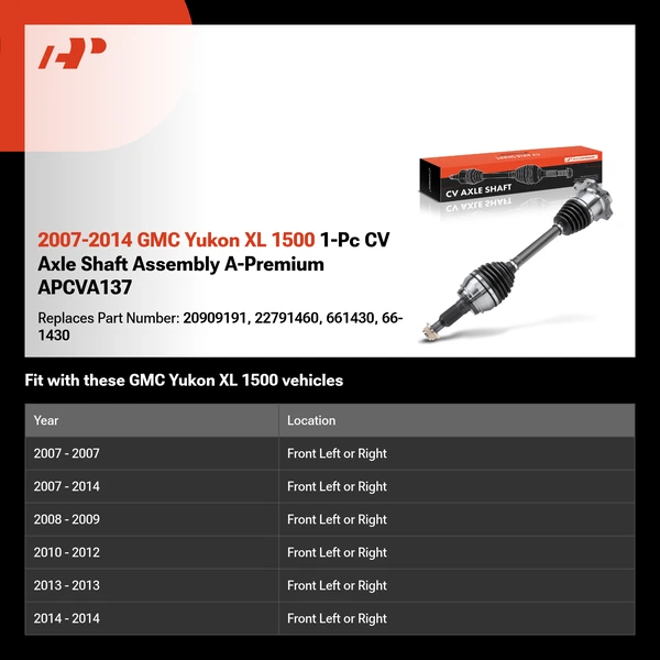 2007-2014 GMC Yukon XL 1500 1-Pc CV Axle Shaft Assembly A-Premium APCVA137
