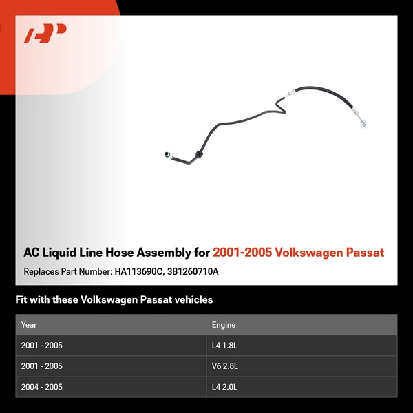 AC Liquid Line Hose Assembly for 2001-2005 Volkswagen Passat