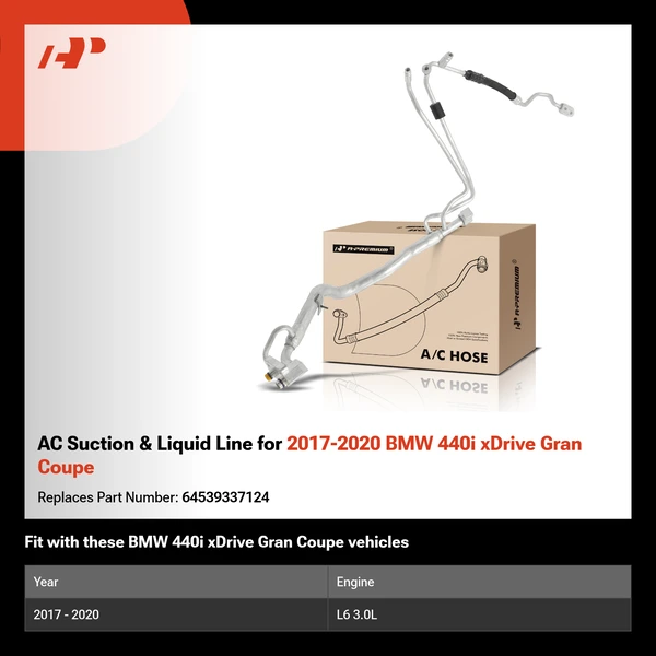 AC Suction & Liquid Line for 2017-2020 BMW 440i xDrive Gran Coupe