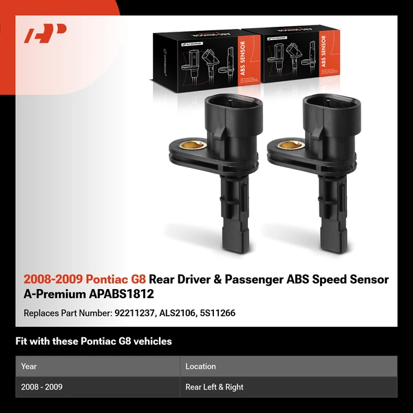 2008-2009 Pontiac G8 Rear Driver & Passenger ABS Speed Sensor A-Premium APABS1812