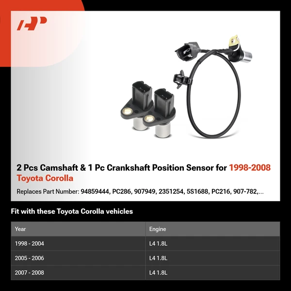 2 Pcs Camshaft & 1 Pc Crankshaft Position Sensor for 1998-2008 Toyota Corolla