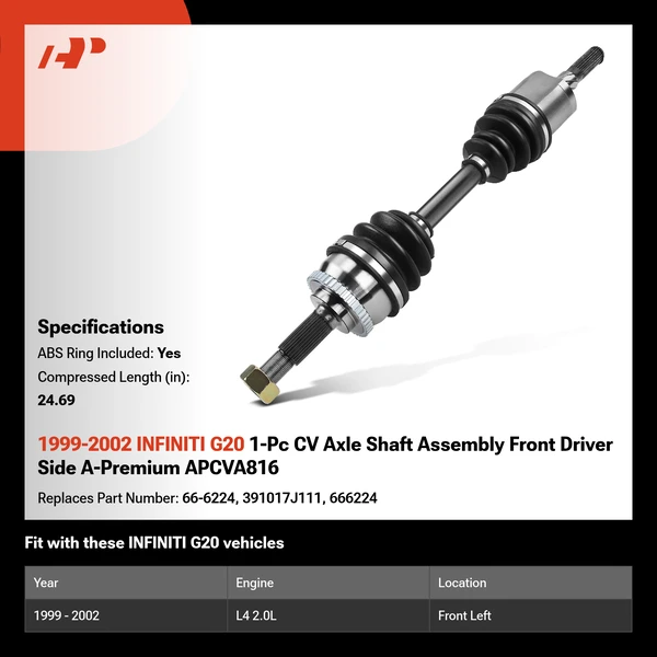 1999-2002 INFINITI G20 1-Pc CV Axle Shaft Assembly Front Driver Side A-Premium APCVA816