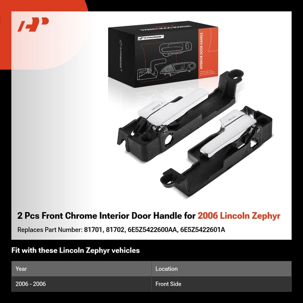 2 Pcs Front Chrome Interior Door Handle for 2006 Lincoln Zephyr