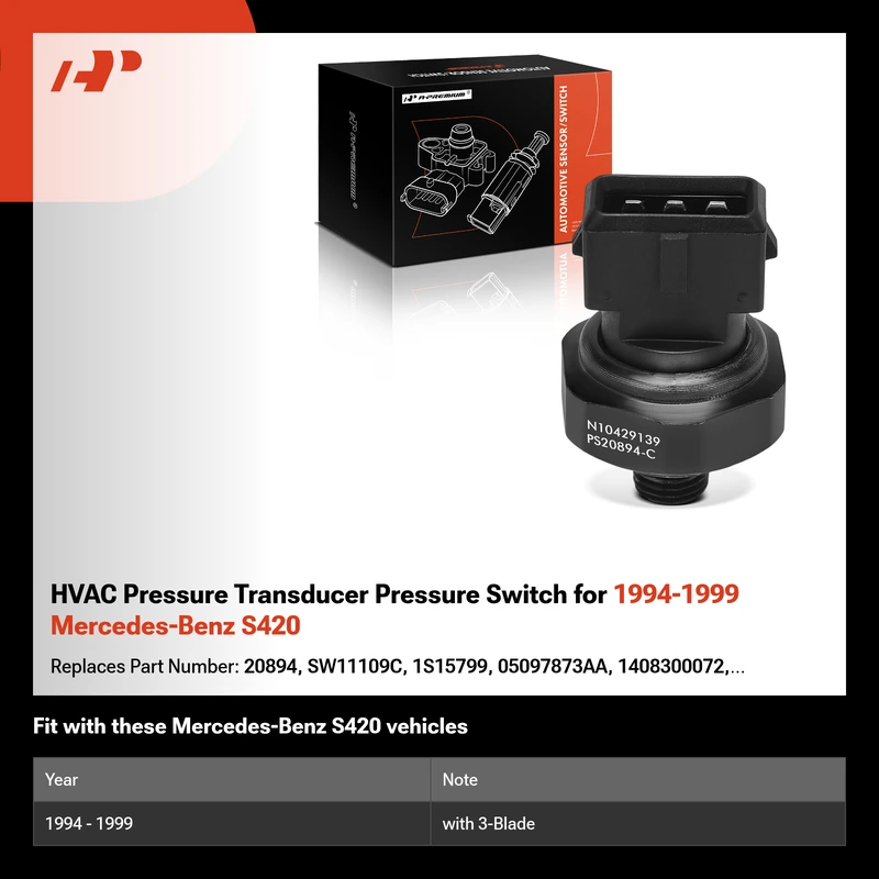 HVAC Pressure Transducer Pressure Switch for 1994-1999 Mercedes-Benz S420