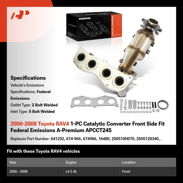 2006-2008 Toyota RAV4 1-PC Catalytic Converter Front Side Fit Federal Emissions A-Premium APCCT245