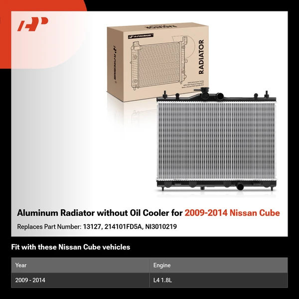 Aluminum Radiator without Oil Cooler for 2009-2014 Nissan Cube