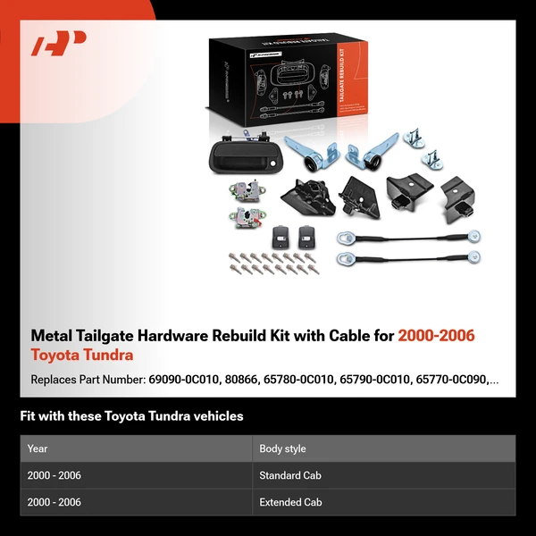 Metal Tailgate Hardware Rebuild Kit with Cable for 2000-2006 Toyota Tundra