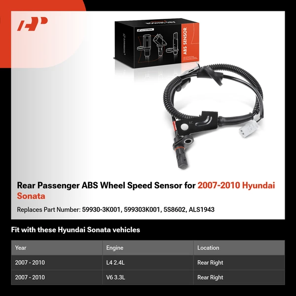 Rear Passenger ABS Wheel Speed Sensor for 2007-2010 Hyundai Sonata