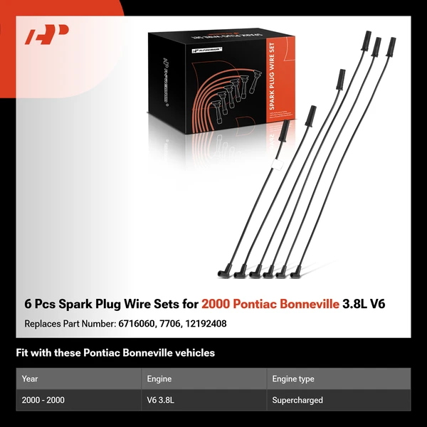 6 Pcs Spark Plug Wire Sets for 2000 Pontiac Bonneville 3.8L V6