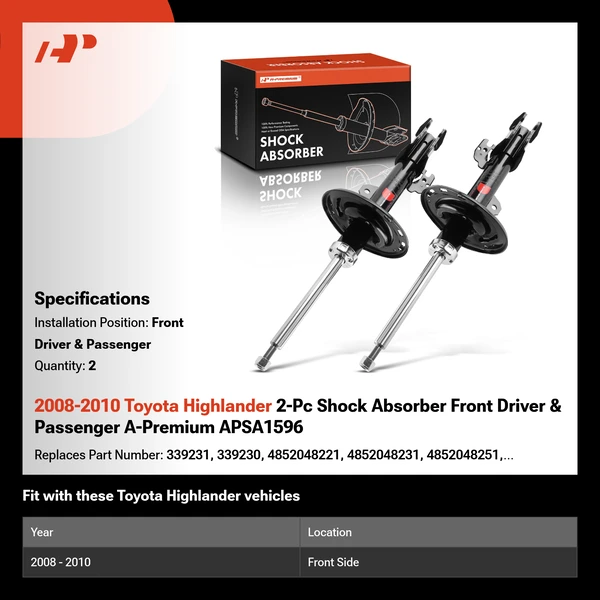 2008-2010 Toyota Highlander 2-Pc Shock Absorber Front Driver & Passenger A-Premium APSA1596