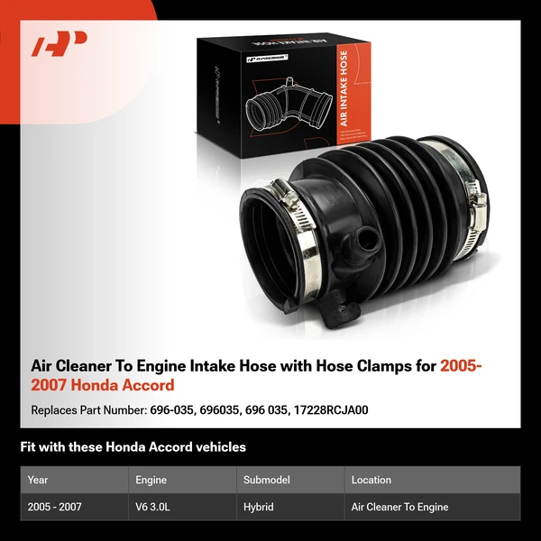 Air Cleaner To Engine Intake Hose with Hose Clamps for 2005-2007 Honda Accord