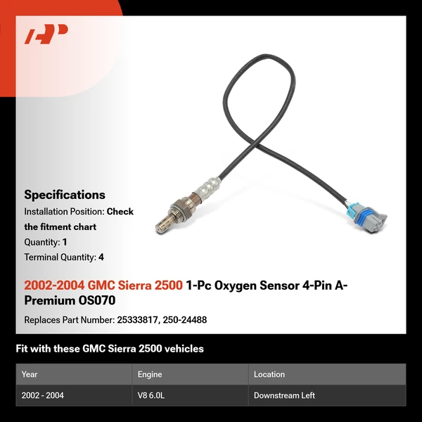 2002-2004 GMC Sierra 2500 1-Pc Oxygen Sensor 4-Pin A-Premium OS070