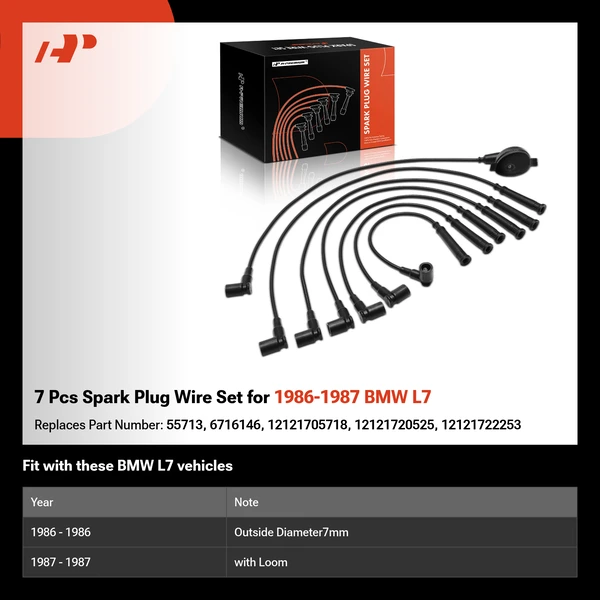 7 Pcs Spark Plug Wire Set for 1986-1987 BMW L7