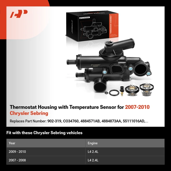 Thermostat Housing with Temperature Sensor  for 2007-2010 Chrysler Sebring